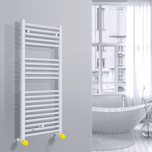 Valvola Custò colore giallo fissata a un termoarredo ad acqua