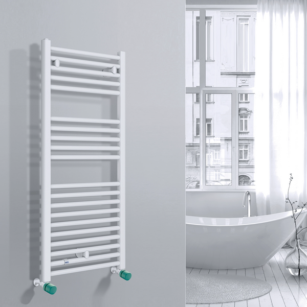 Valvola Custò colore verde fissata a un termoarredo ad acqua