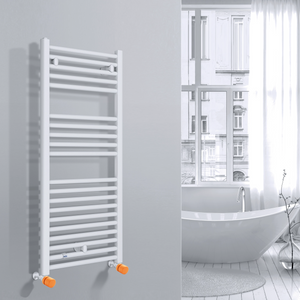 Valvola Custò colore arancione pastello fissata a un termoarredo ad acqua