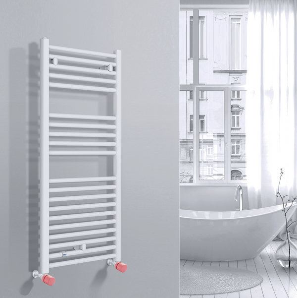 Valvola Custò colore rosa antico fissata a un termoarredo ad acqua