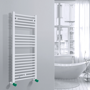 Valvola Custò colore verde turchese fissata a un termoarredo ad acqua